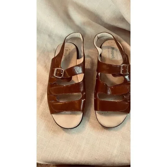 Propet Brown Leather Breeze Strappy Sandals SZ 8.5 W0001 - Picture 1 of 10